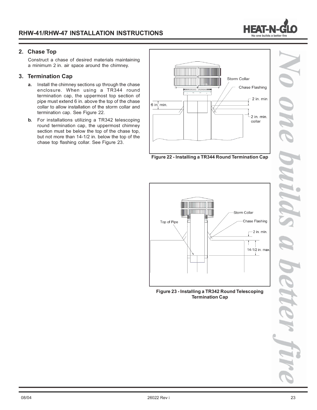 Hearth and Home Technologies RHW-41, RHW-47 operating instructions Chase Top, Termination Cap 