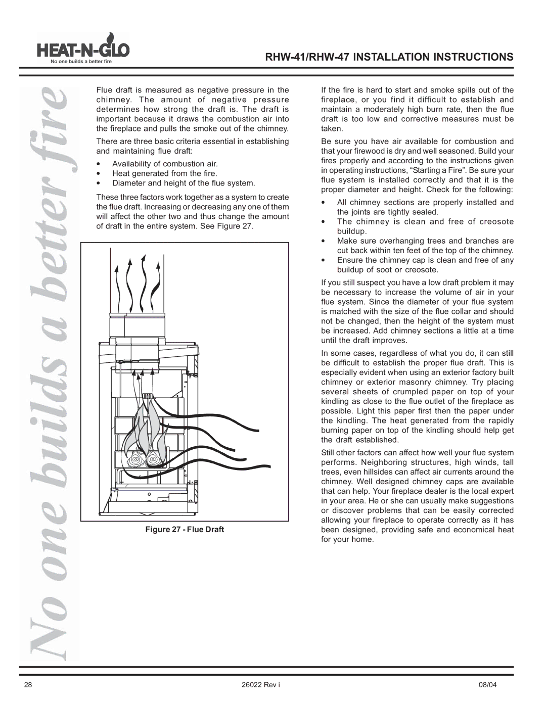 Hearth and Home Technologies operating instructions RHW-41/RHW-47 Installation Instructions 