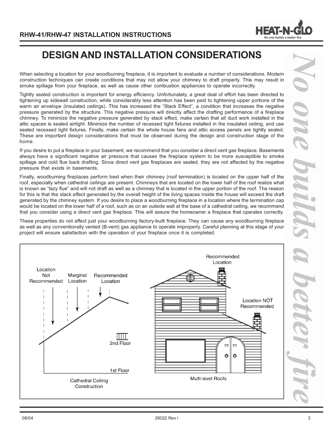 Hearth and Home Technologies RHW-41, RHW-47 operating instructions Design and Installation Considerations 