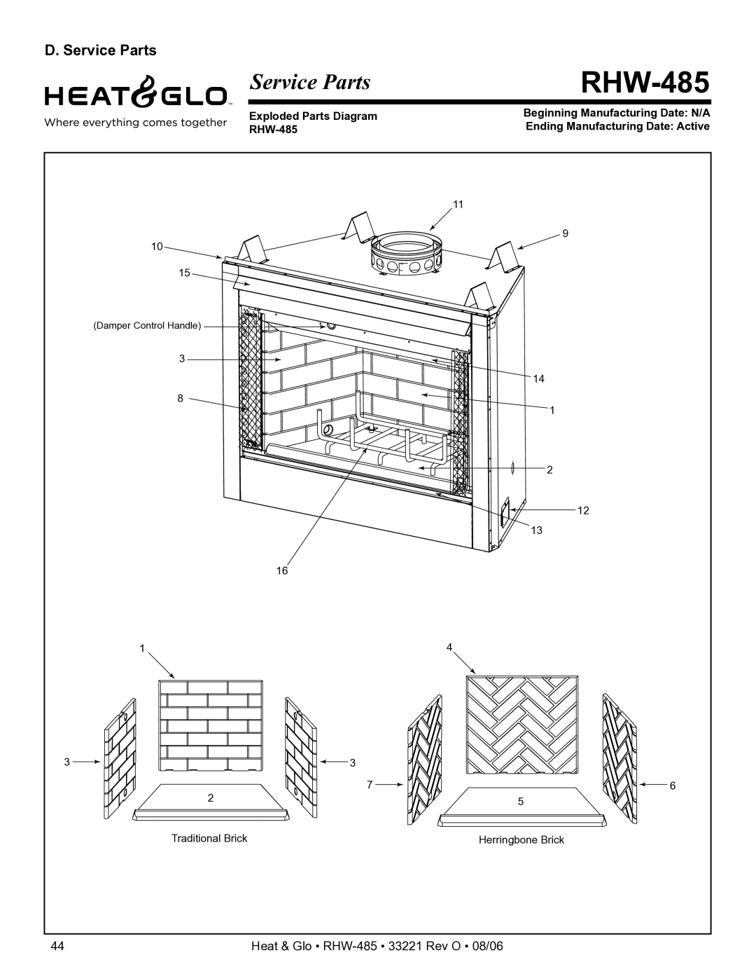 Hearth and Home Technologies RHW-485H owner manual Service Parts 