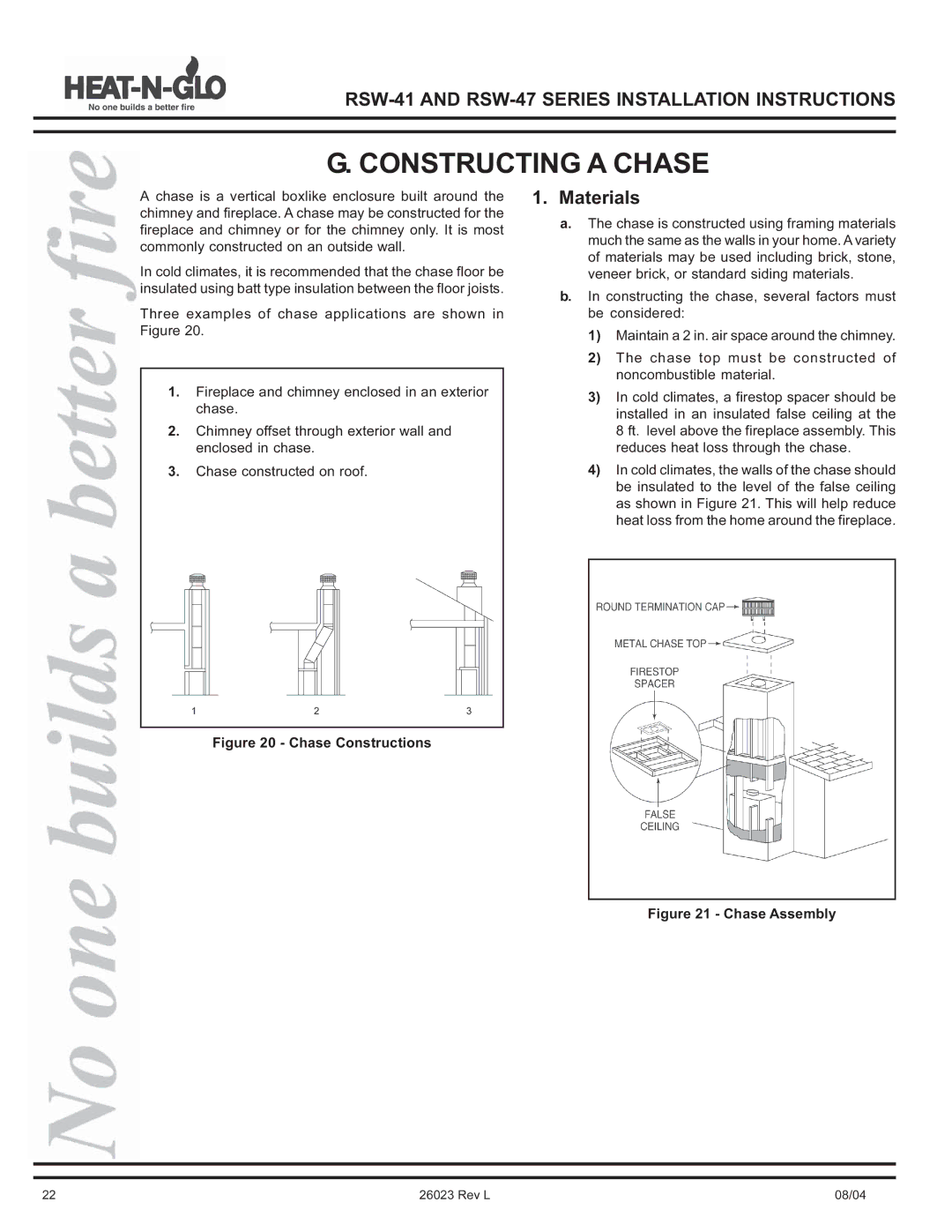 Hearth and Home Technologies RSW-41, RSW-47 manual Constructing a Chase, Materials 