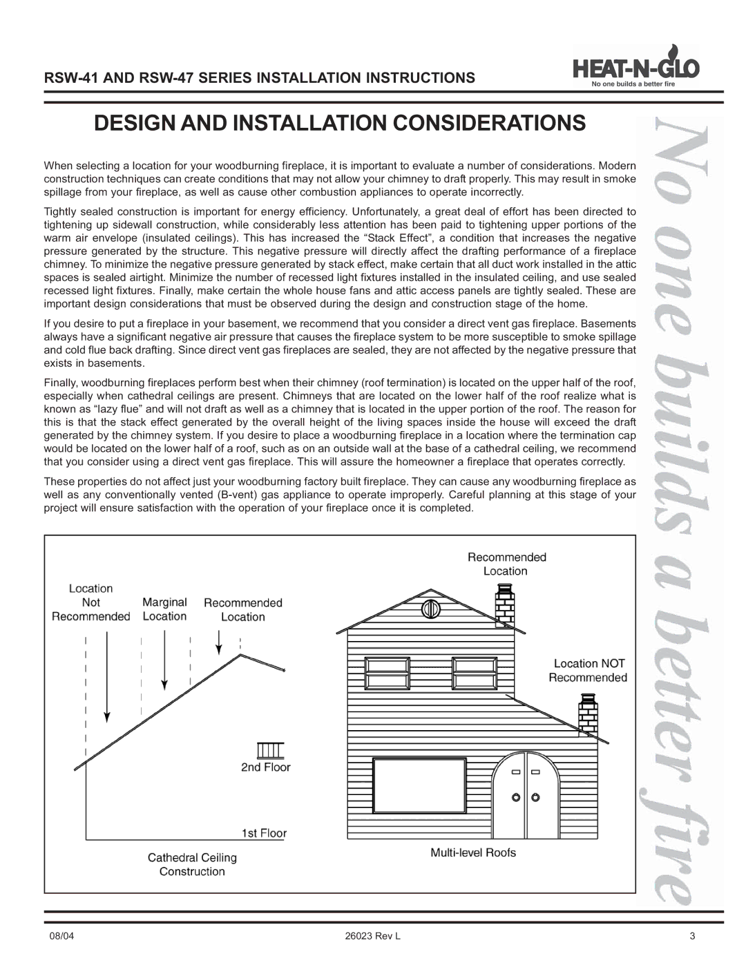 Hearth and Home Technologies RSW-47, RSW-41 manual Design and Installation Considerations 