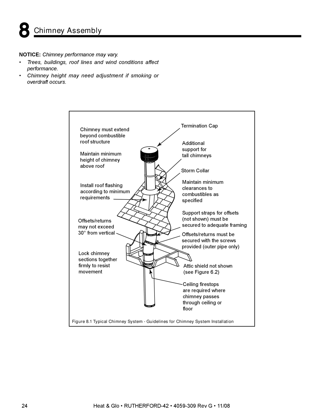 Hearth and Home Technologies RUTHERFORD-42 owner manual Chimney Assembly 