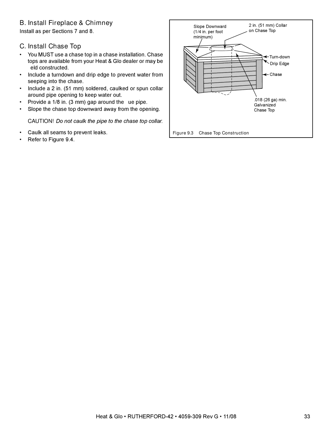 Hearth and Home Technologies RUTHERFORD-42 owner manual Install Fireplace & Chimney, Install Chase Top 