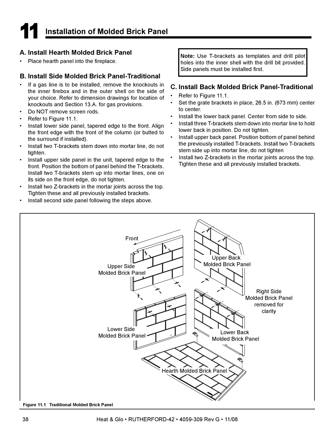 Hearth and Home Technologies RUTHERFORD-42 Installation of Molded Brick Panel, Install Hearth Molded Brick Panel 