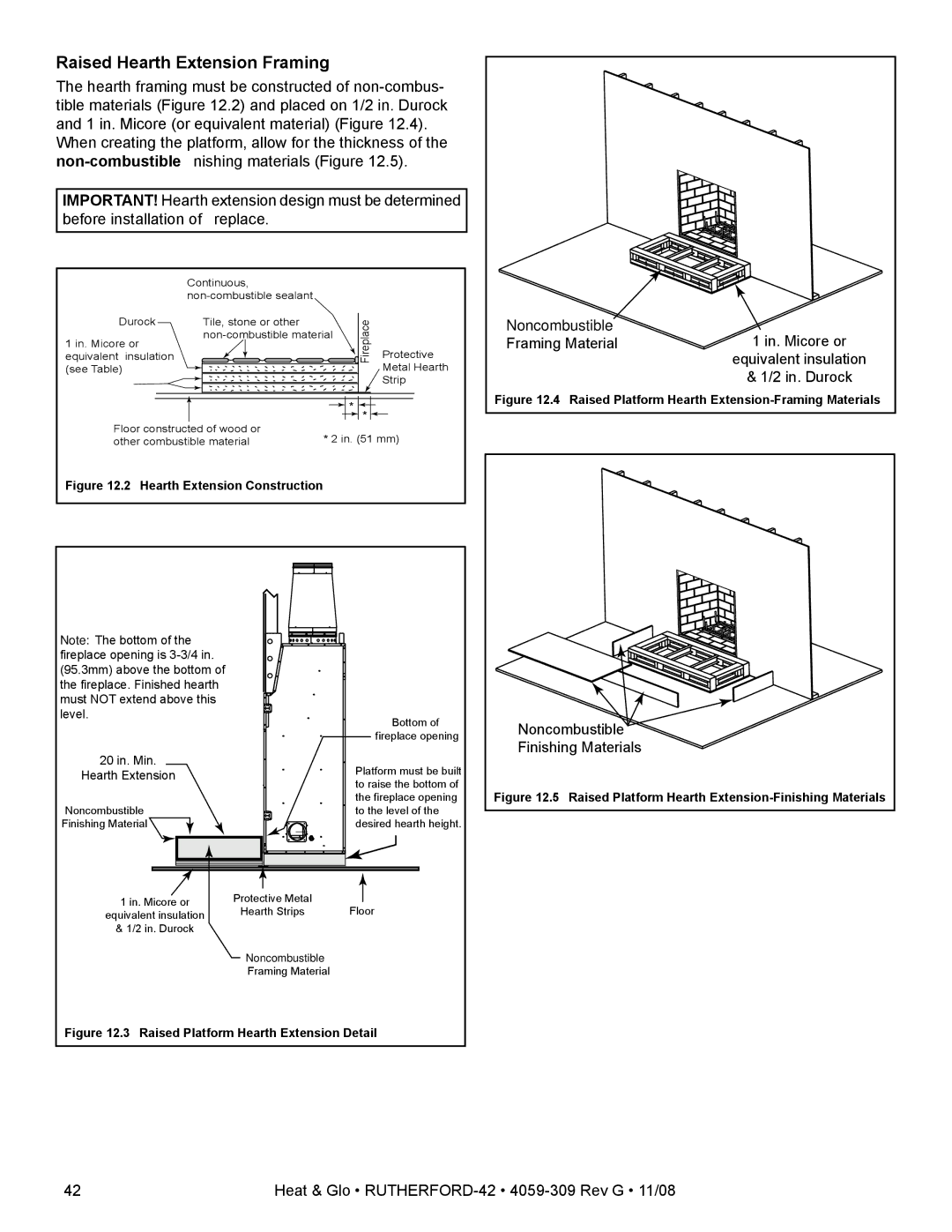 Hearth and Home Technologies RUTHERFORD-42 Noncombustible, Framing Material, Equivalent insulation, Finishing Materials 