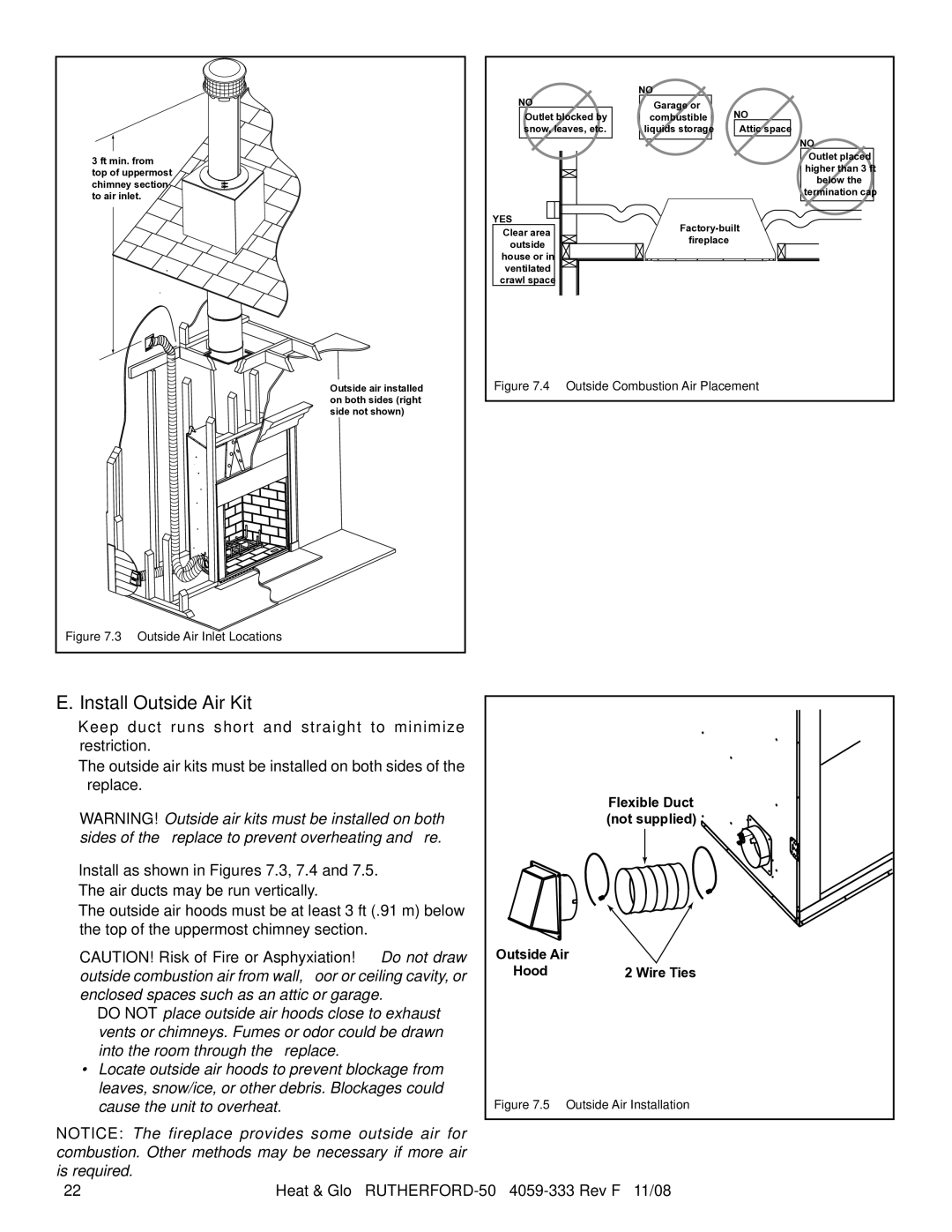 Hearth and Home Technologies RUTHERFORD-50 owner manual Install Outside Air Kit, Outside Air Inlet Locations 