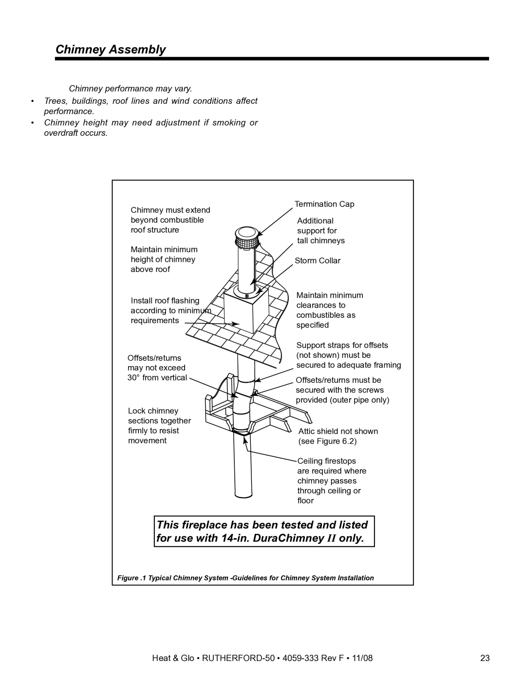 Hearth and Home Technologies RUTHERFORD-50 owner manual Chimney Assembly 