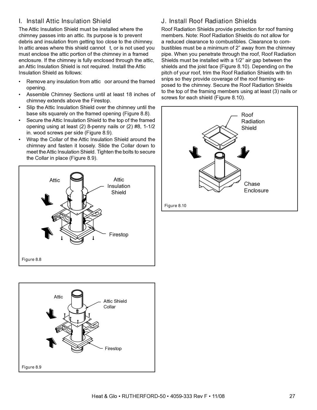 Hearth and Home Technologies RUTHERFORD-50 owner manual Install Attic Insulation Shield, Install Roof Radiation Shields 