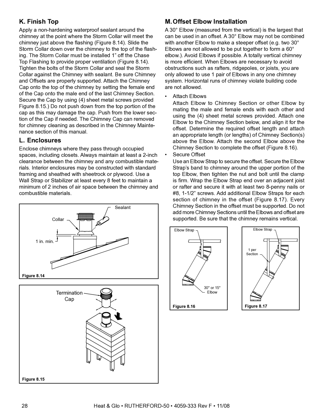 Hearth and Home Technologies RUTHERFORD-50 owner manual Finish Top, Enclosures, Offset Elbow Installation 