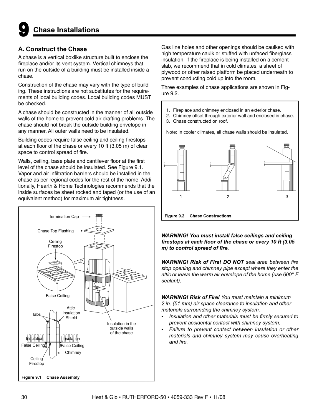 Hearth and Home Technologies RUTHERFORD-50 owner manual Chase Installations, Construct the Chase 