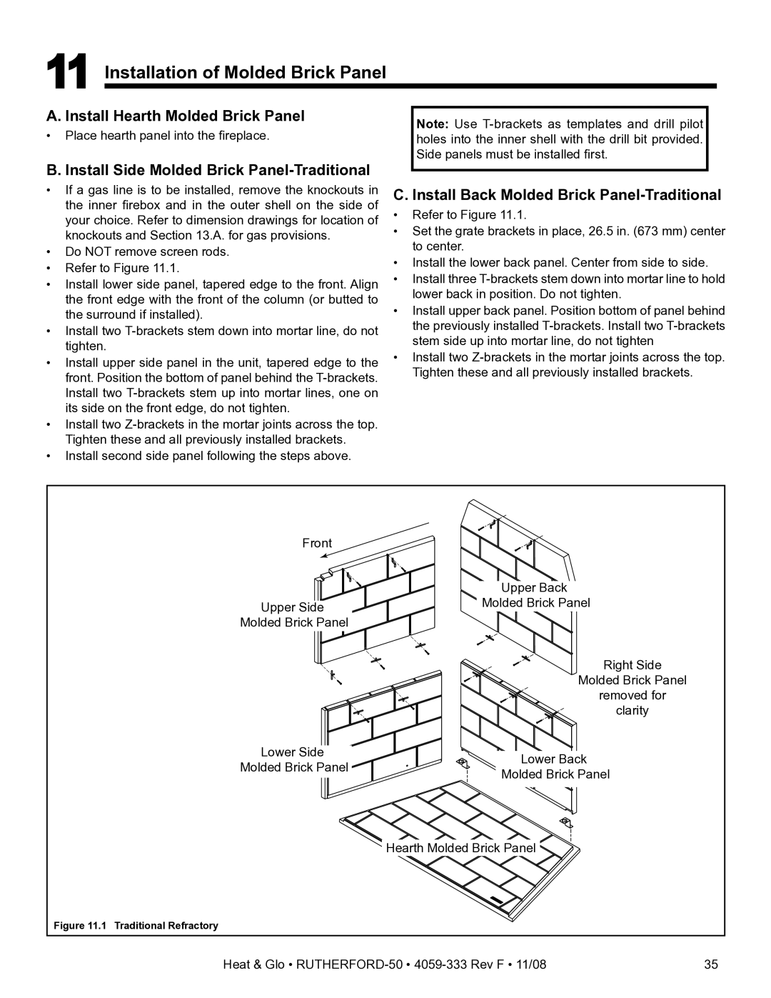 Hearth and Home Technologies RUTHERFORD-50 Installation of Molded Brick Panel, Install Hearth Molded Brick Panel 