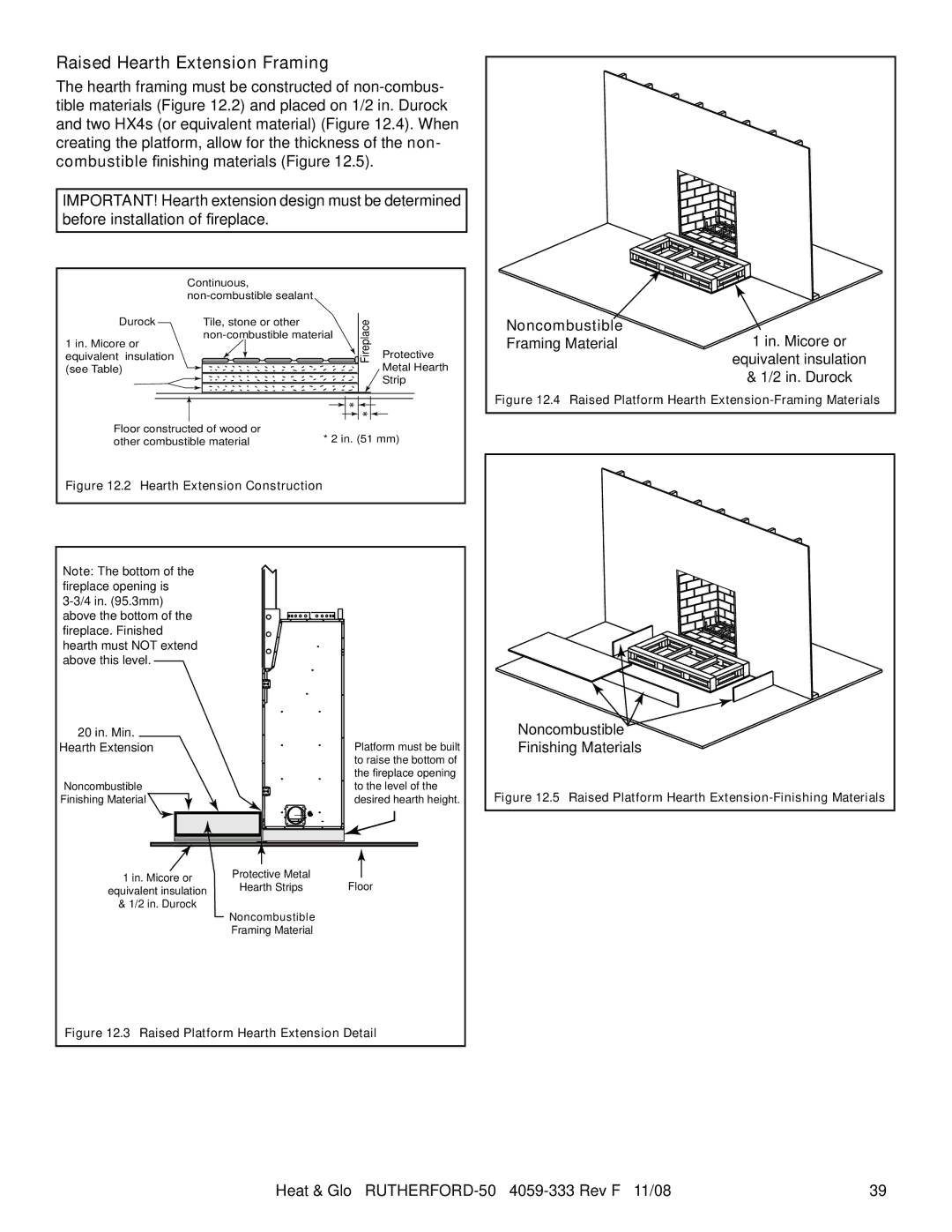 Hearth and Home Technologies RUTHERFORD-50 owner manual Raised Hearth Extension Framing 