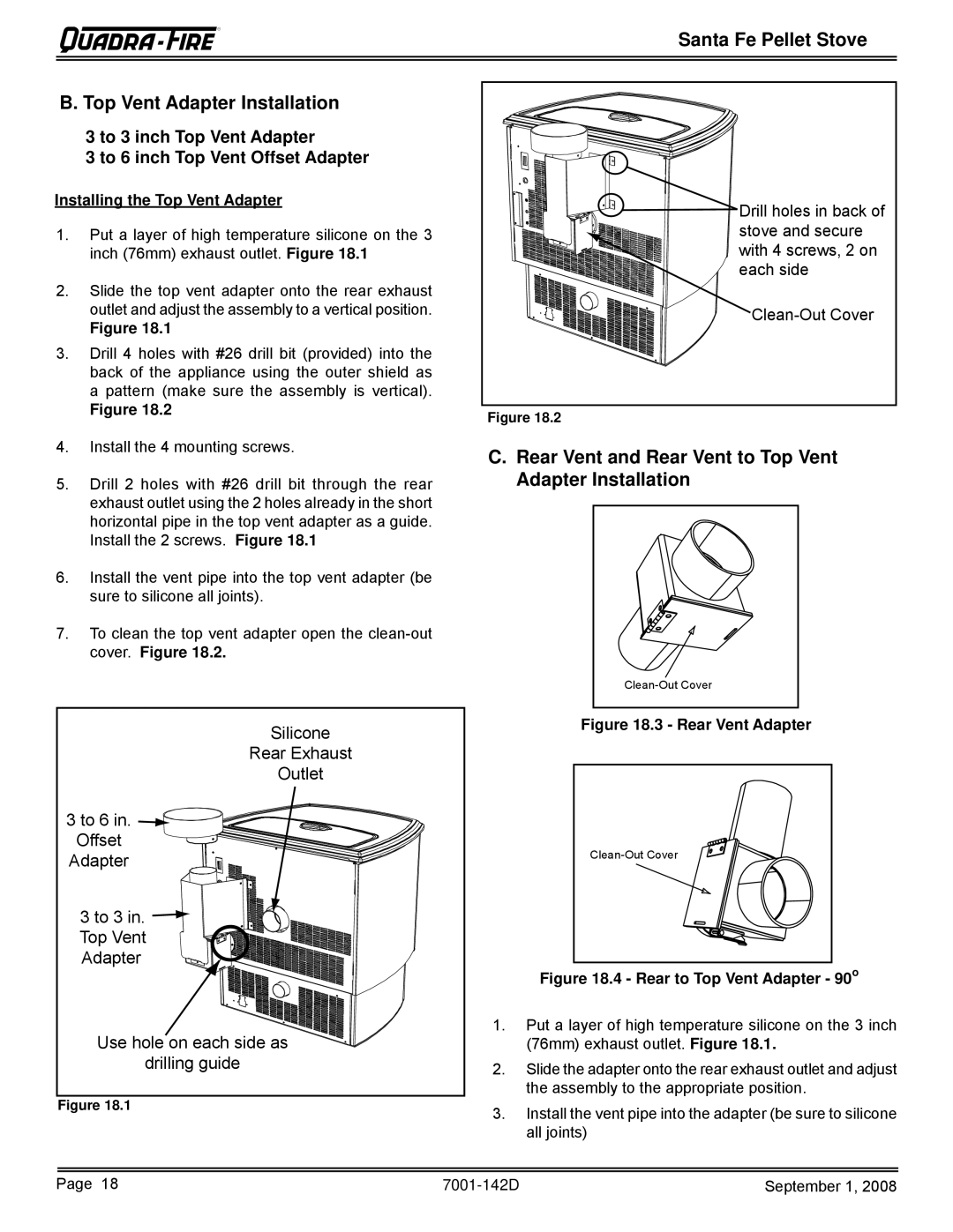 Hearth and Home Technologies SANTAFE-B1 owner manual Santa Fe Pellet Stove Top Vent Adapter Installation 