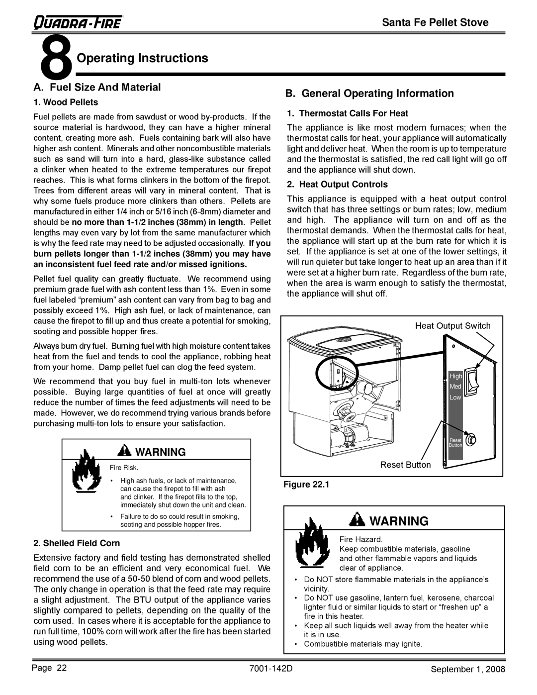 Hearth and Home Technologies SANTAFE-B1 Operating Instructions, Fuel Size And Material General Operating Information 