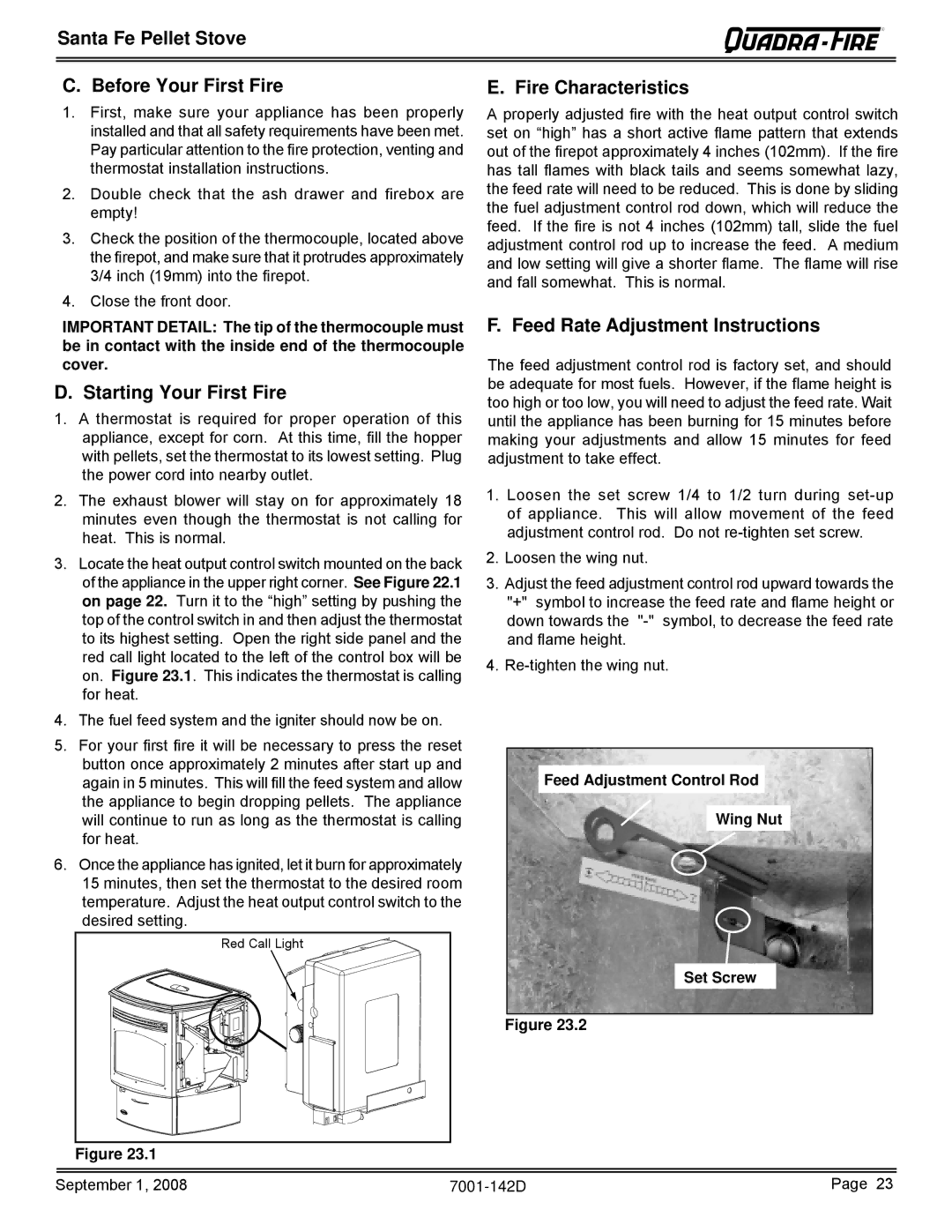 Hearth and Home Technologies SANTAFE-B1 owner manual Santa Fe Pellet Stove Before Your First Fire, Starting Your First Fire 