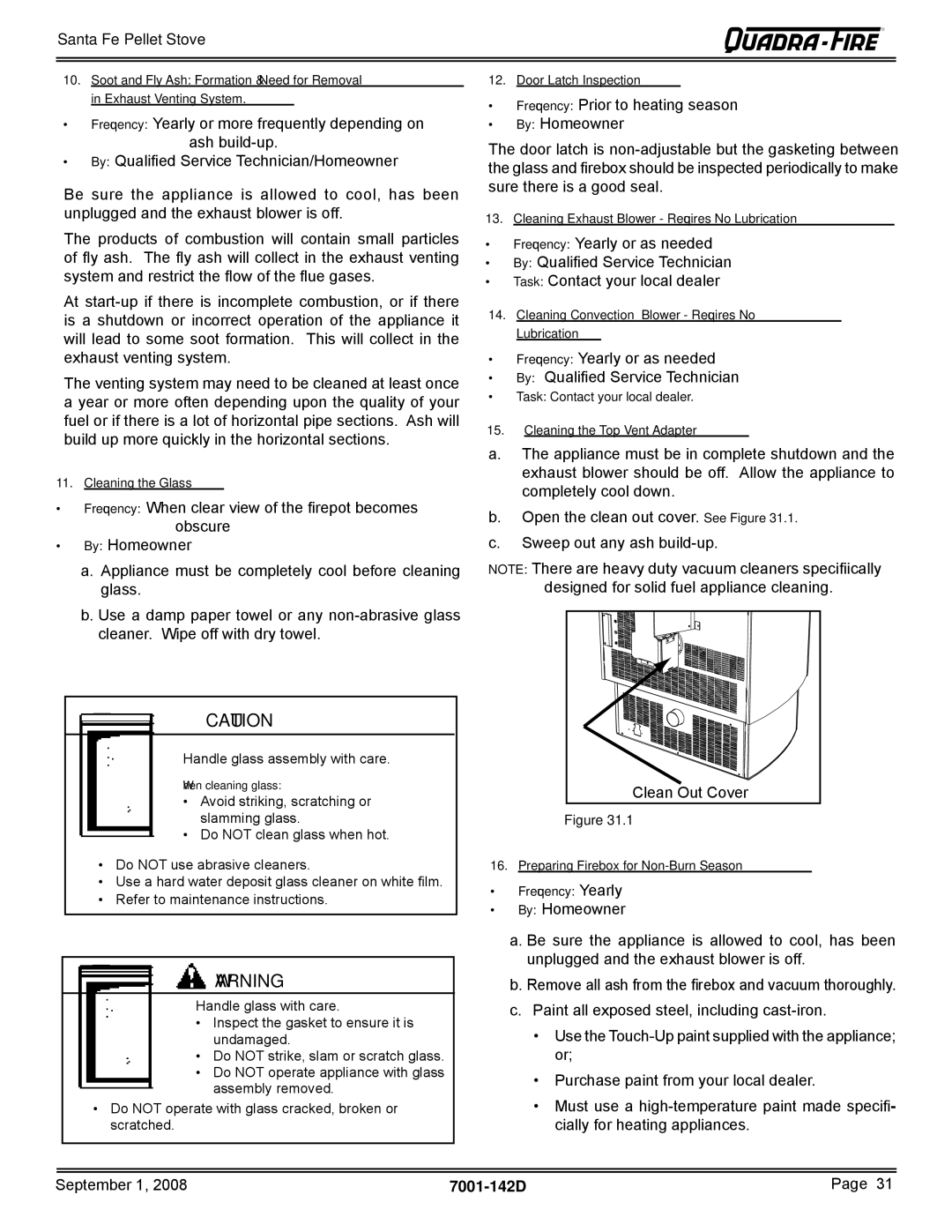 Hearth and Home Technologies SANTAFE-B1 owner manual Cleaning the Glass, Door Latch Inspection 