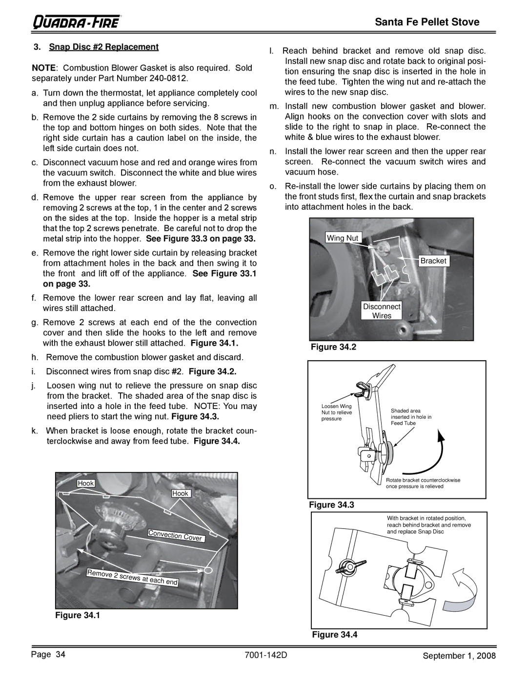 Hearth and Home Technologies SANTAFE-B1 owner manual Snap Disc #2 Replacement, Wing Nut 