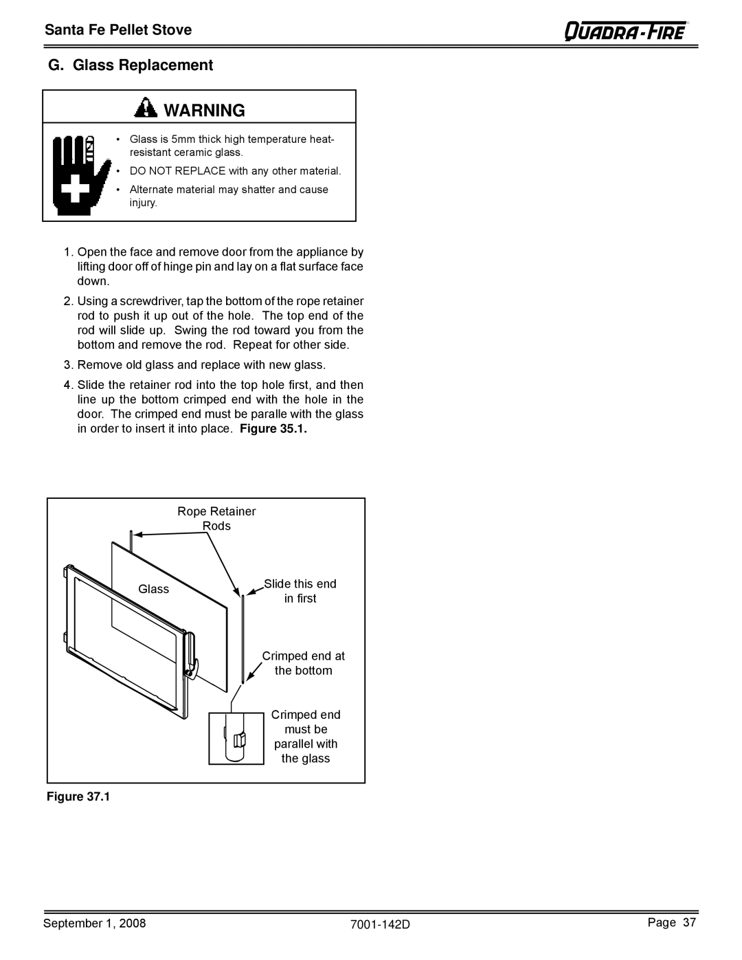 Hearth and Home Technologies SANTAFE-B1 owner manual Glass Replacement 