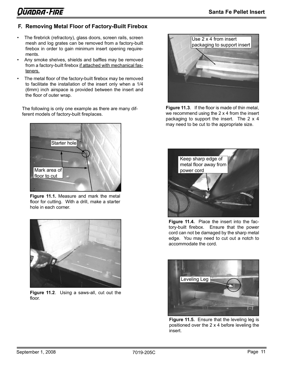 Hearth and Home Technologies SANTAFEI-B owner manual Starter hole Mark area of floor to cut 