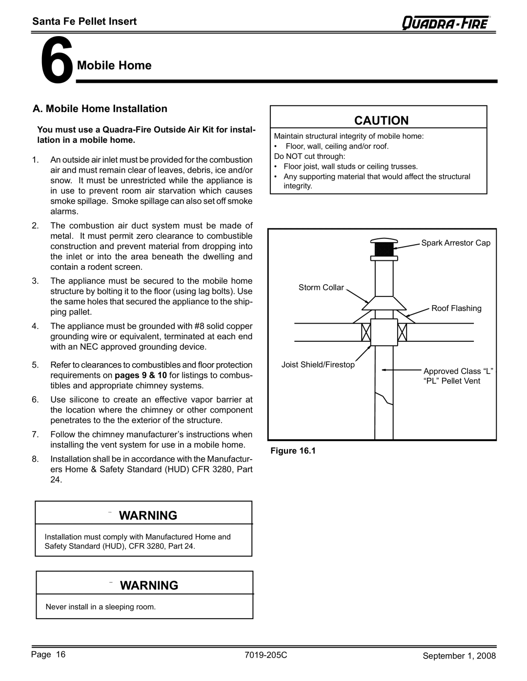 Hearth and Home Technologies SANTAFEI-B owner manual 6Mobile Home, Mobile Home Installation 