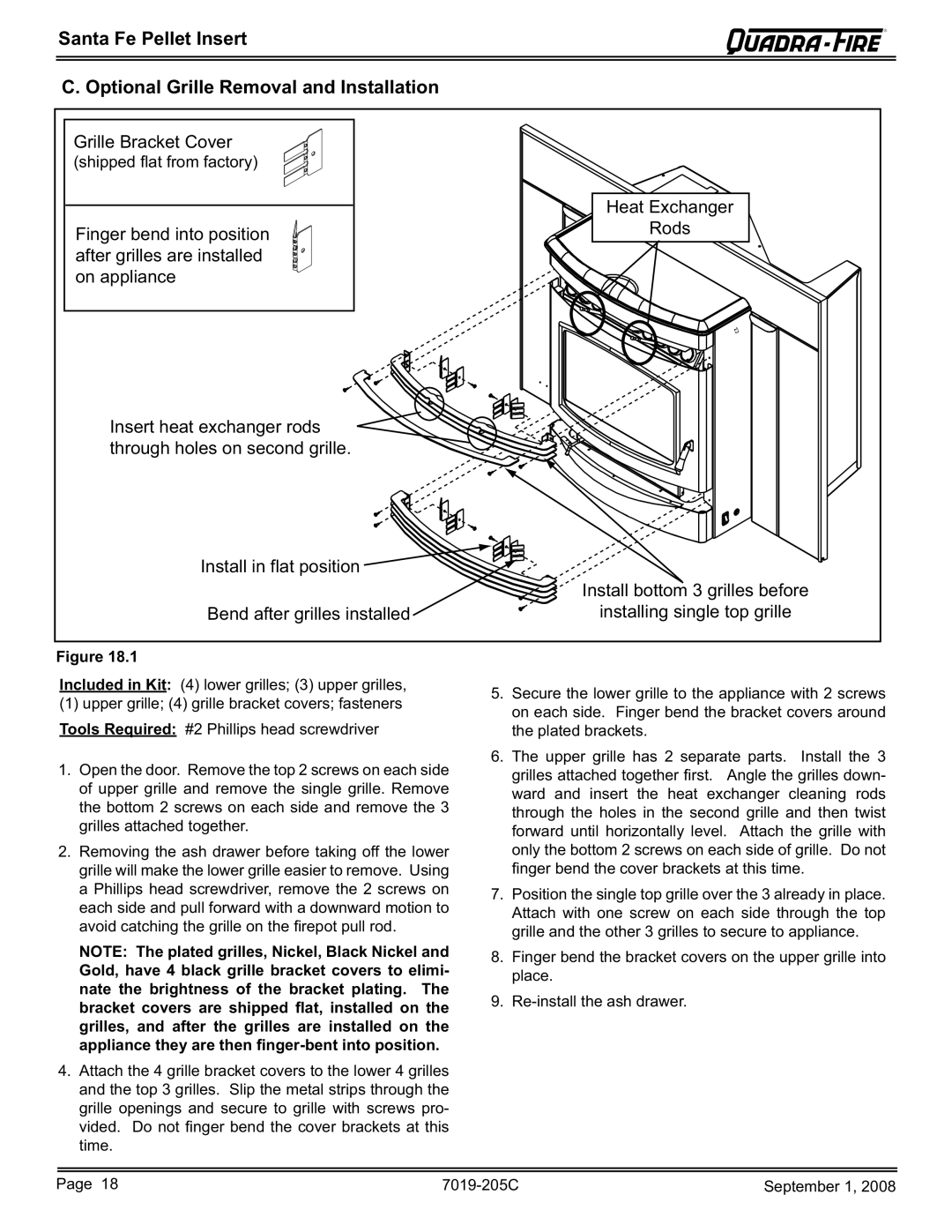 Hearth and Home Technologies SANTAFEI-B owner manual Grille Bracket Cover 