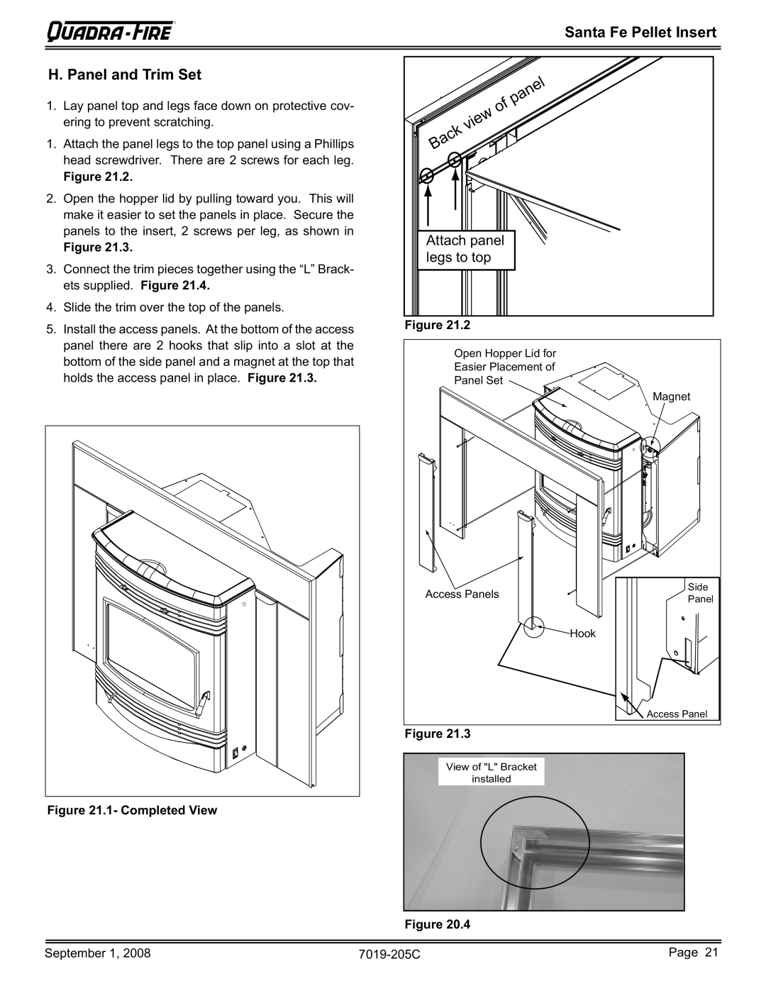 Hearth and Home Technologies SANTAFEI-B owner manual Santa Fe Pellet Insert Panel and Trim Set, Completed View 