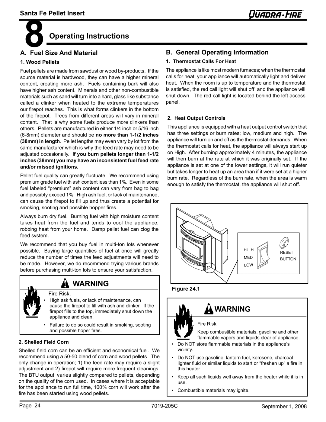 Hearth and Home Technologies SANTAFEI-B Operating Instructions, Fuel Size And Material, General Operating Information 