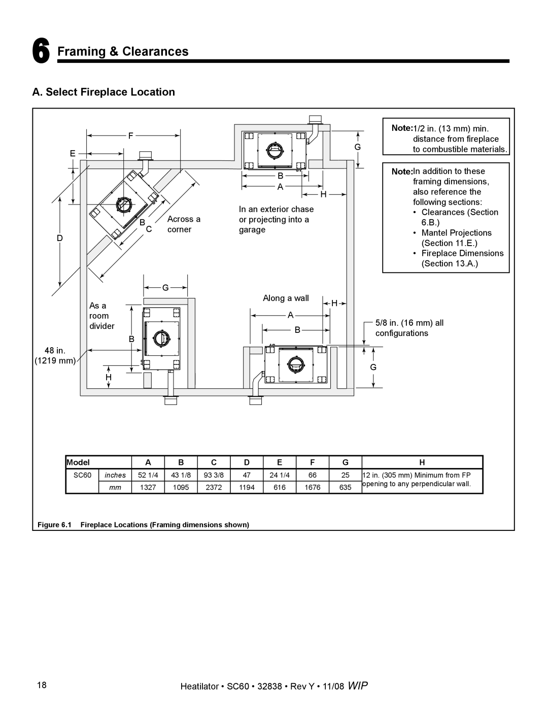 Hearth and Home Technologies SC60 owner manual Framing & Clearances, Select Fireplace Location 