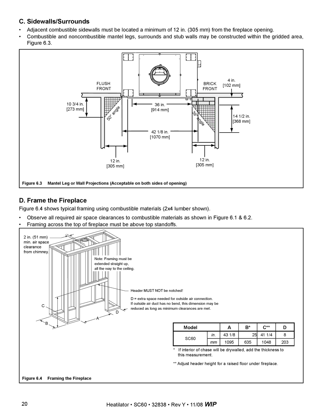 Hearth and Home Technologies SC60 owner manual Sidewalls/Surrounds, Frame the Fireplace 