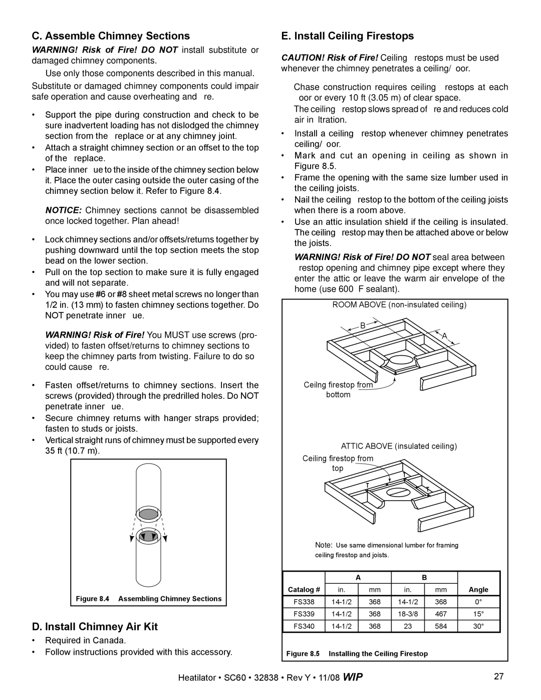 Hearth and Home Technologies SC60 Assemble Chimney Sections, Install Chimney Air Kit, Install Ceiling Firestops 