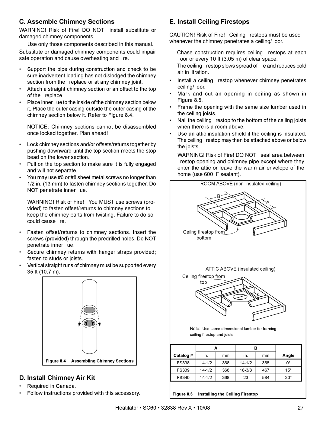 Hearth and Home Technologies SC60 Assemble Chimney Sections, Install Chimney Air Kit, Install Ceiling Firestops 