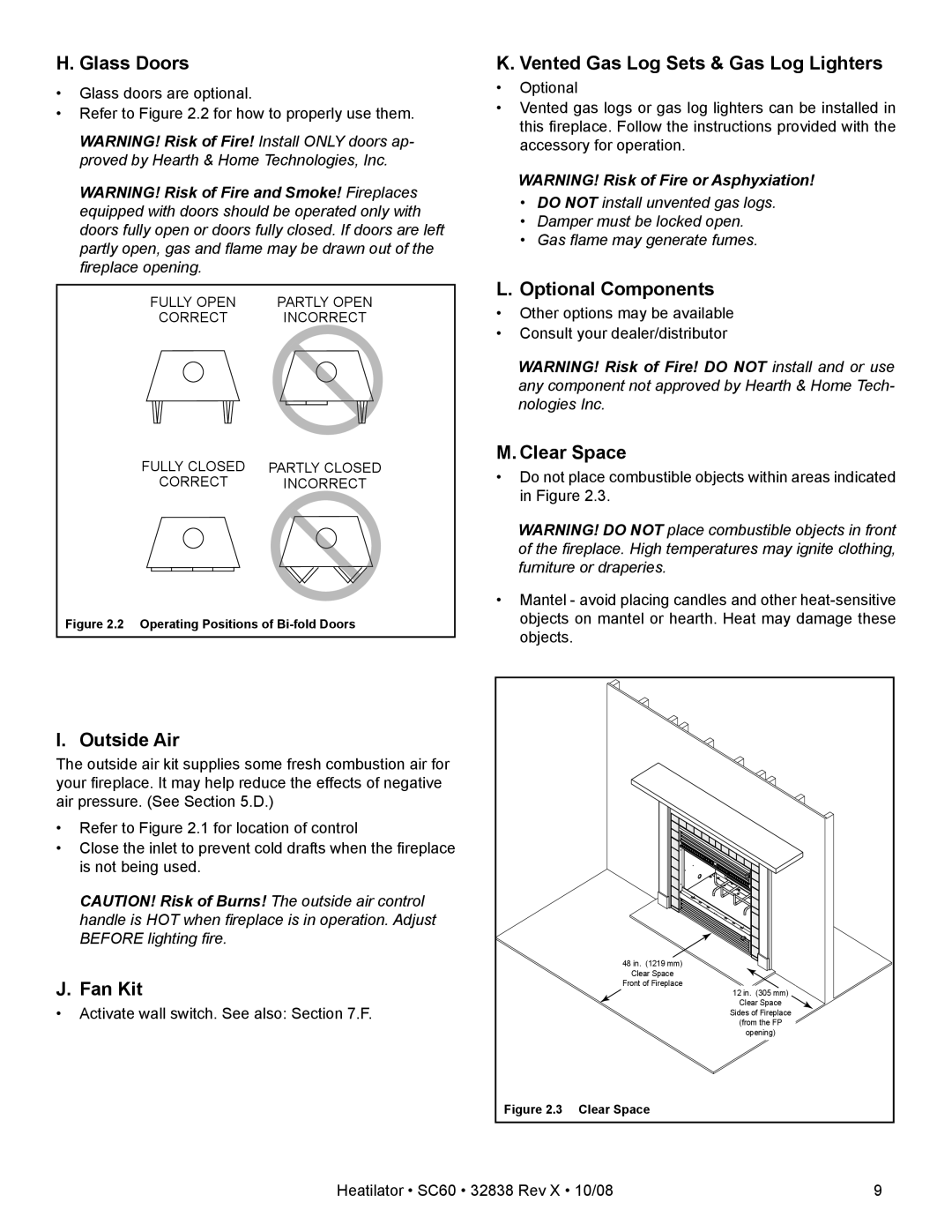 Hearth and Home Technologies SC60 Glass Doors, Vented Gas Log Sets & Gas Log Lighters, Optional Components, Clear Space 