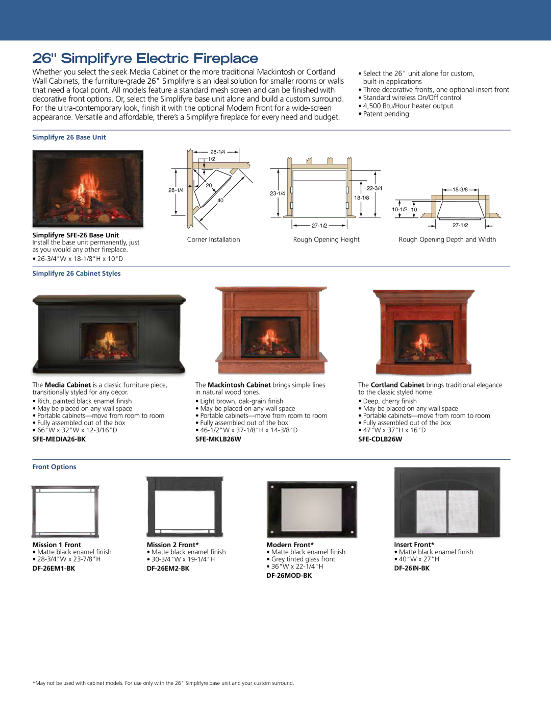 Hearth and Home Technologies SFE-26 Simplifyre Electric Fireplace, SFE-MEDIA26-BK SFE-MKLB26W SFE-CDLB26W, DF-26IN-BK 