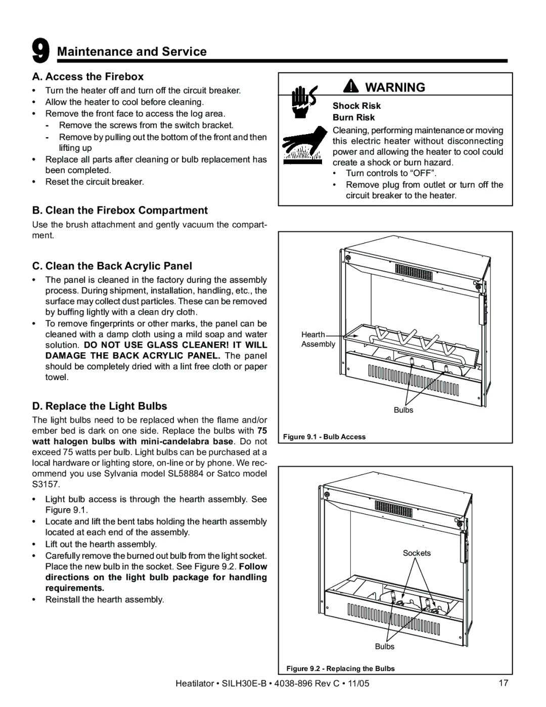 Hearth and Home Technologies SILH30E-B Maintenance and Service, Access the Firebox, Clean the Firebox Compartment 