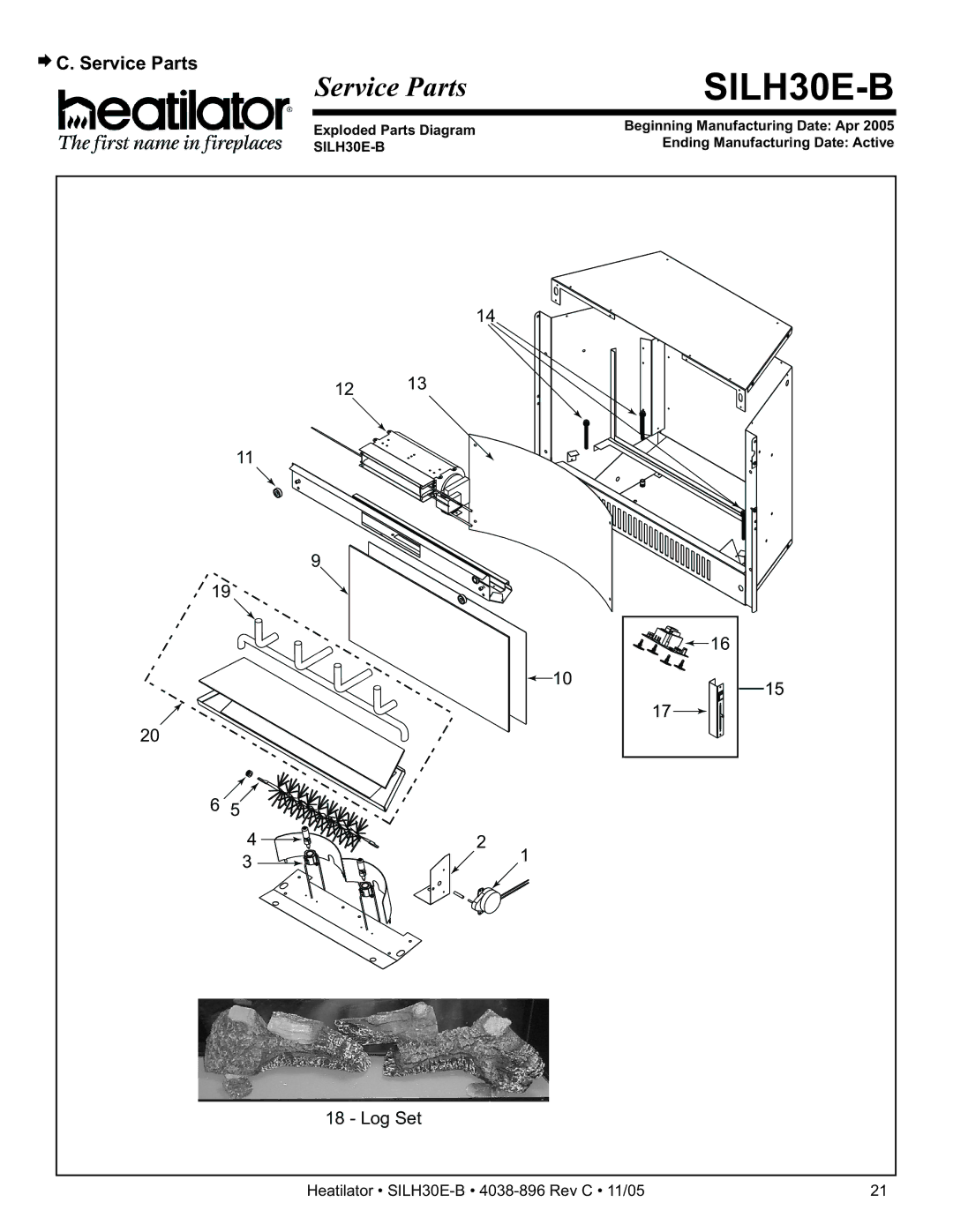 Hearth and Home Technologies SILH30E-B owner manual Service Parts 