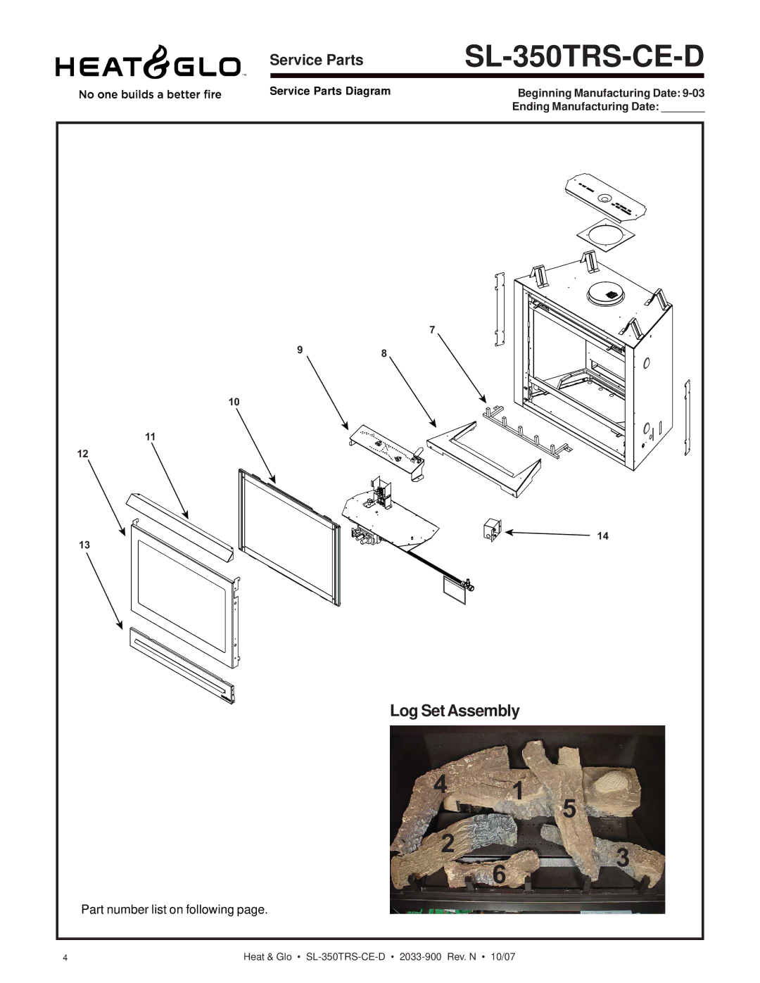 Hearth and Home Technologies SL-350TRS-CE-D manual Service Parts 