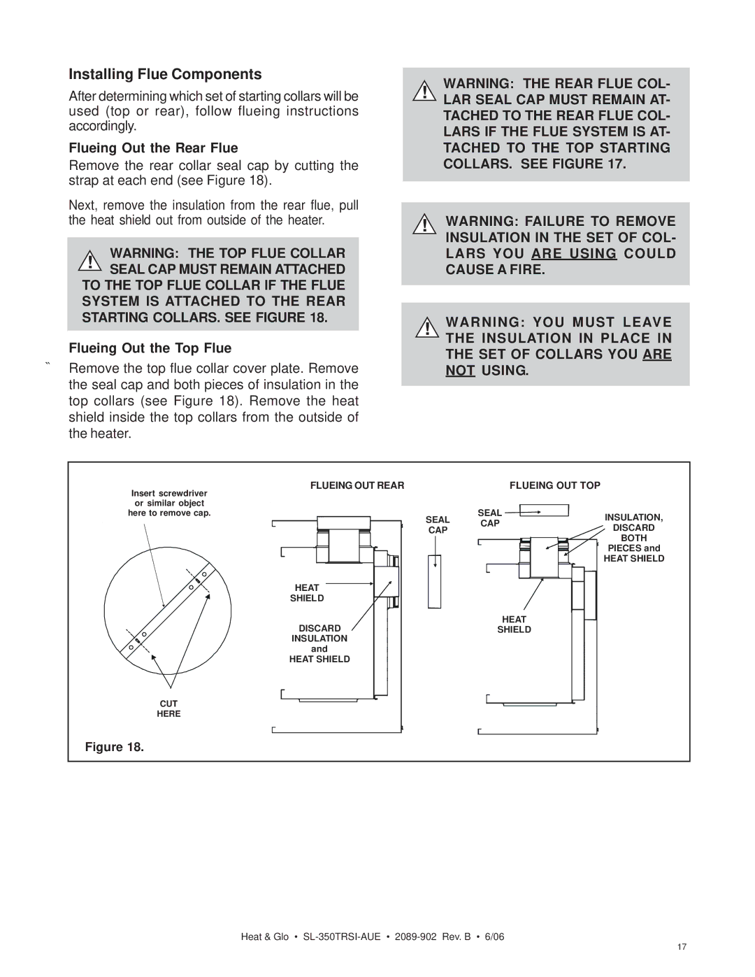 Hearth and Home Technologies SL-350TRSI-AUE manual Installing Flue Components 