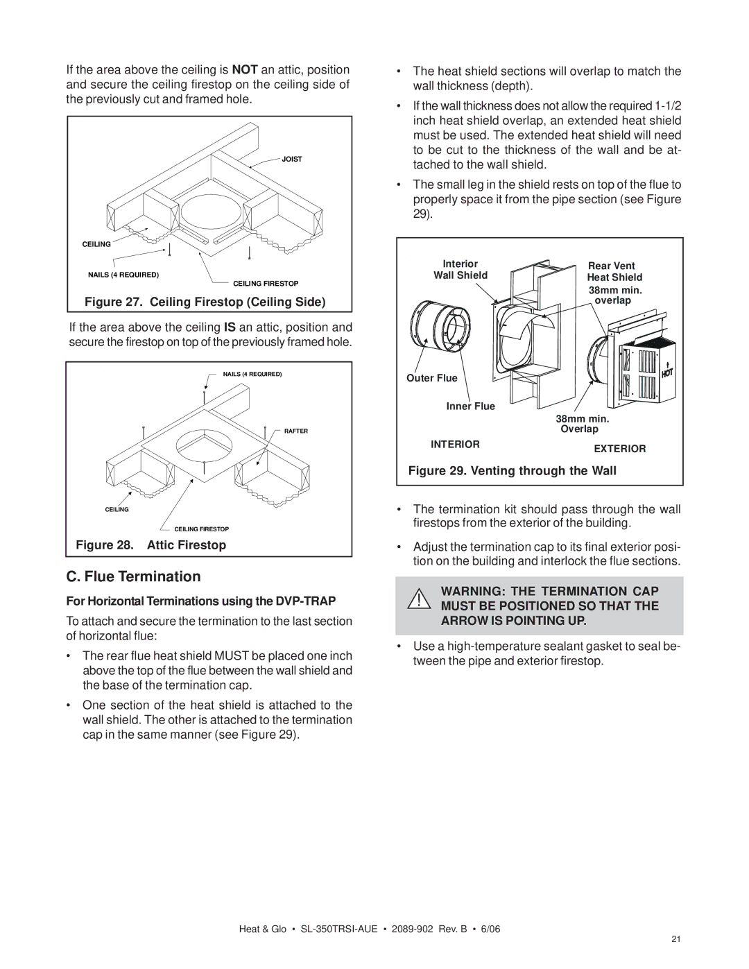 Hearth and Home Technologies SL-350TRSI-AUE manual For Horizontal Terminations using the DVP-TRAP 