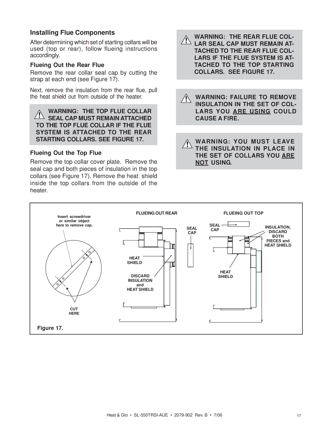 Hearth and Home Technologies SL-550TRSI-AUE manual Installing Flue Components 