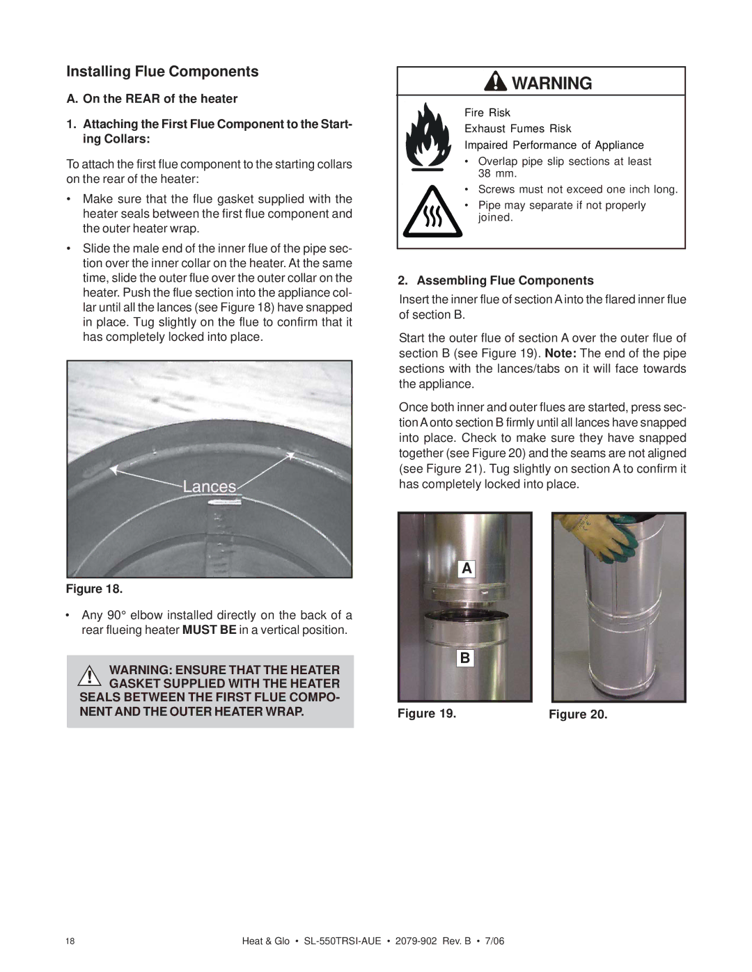 Hearth and Home Technologies SL-550TRSI-AUE manual Nent and the Outer Heater Wrap, Assembling Flue Components 