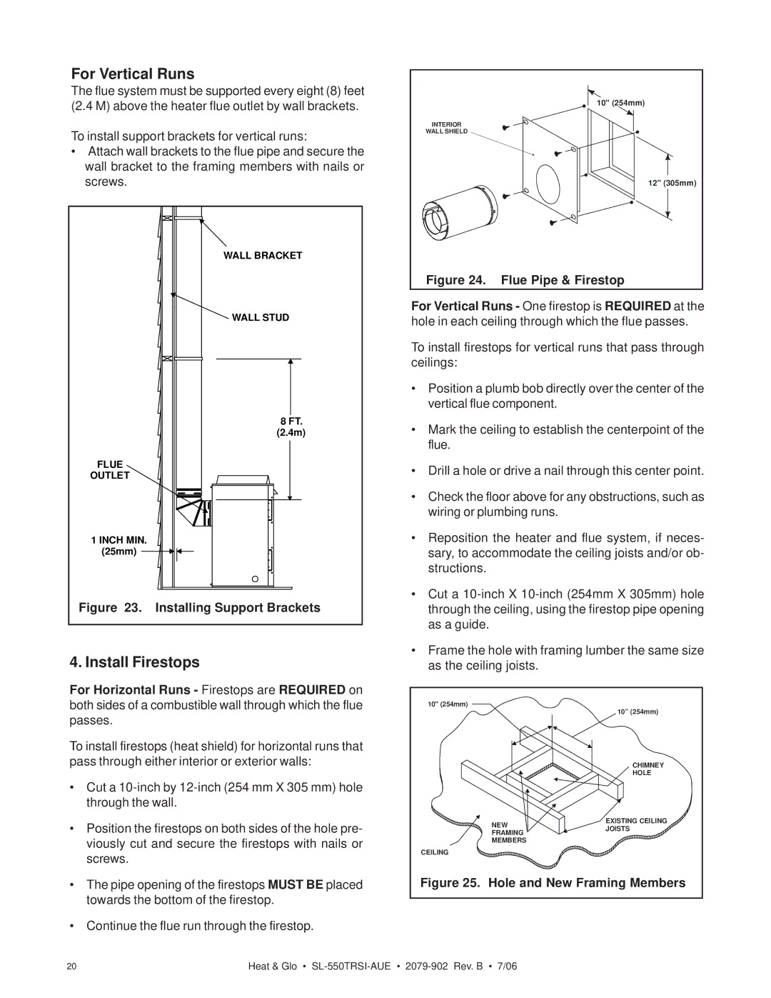 Hearth and Home Technologies SL-550TRSI-AUE manual Installing Support Brackets, Hole and New Framing Members 