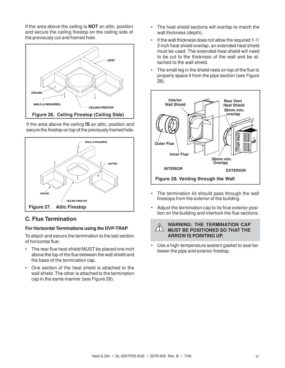 Hearth and Home Technologies SL-550TRSI-AUE manual Flue Termination 