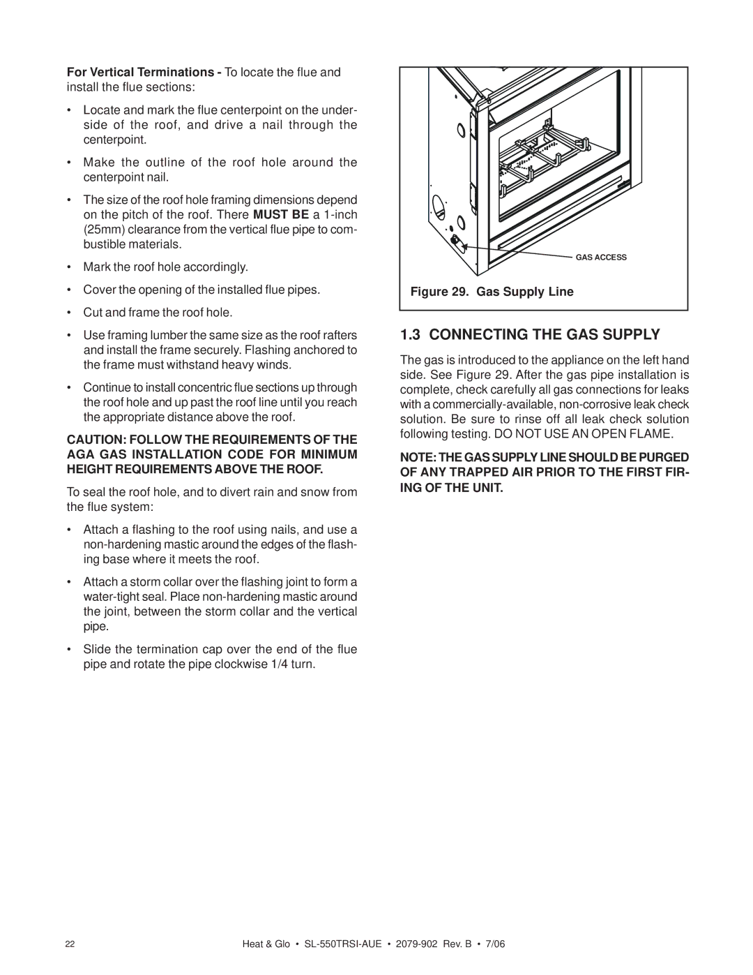 Hearth and Home Technologies SL-550TRSI-AUE manual Connecting the GAS Supply, Gas Supply Line 