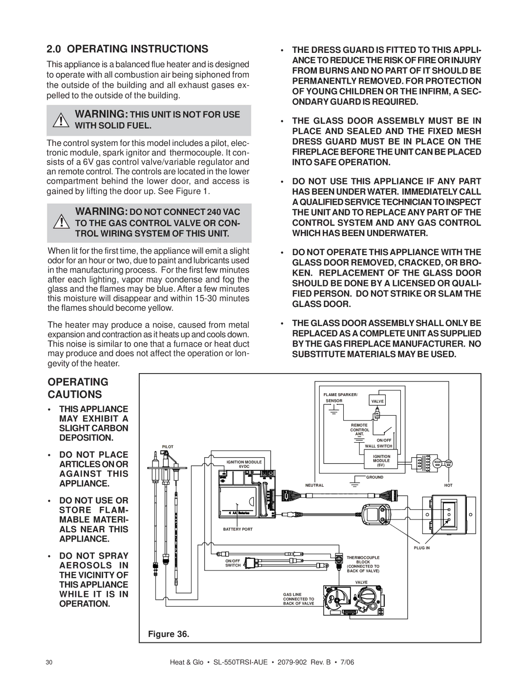 Hearth and Home Technologies SL-550TRSI-AUE manual Operating Instructions, Trol Wiring System of this Unit 