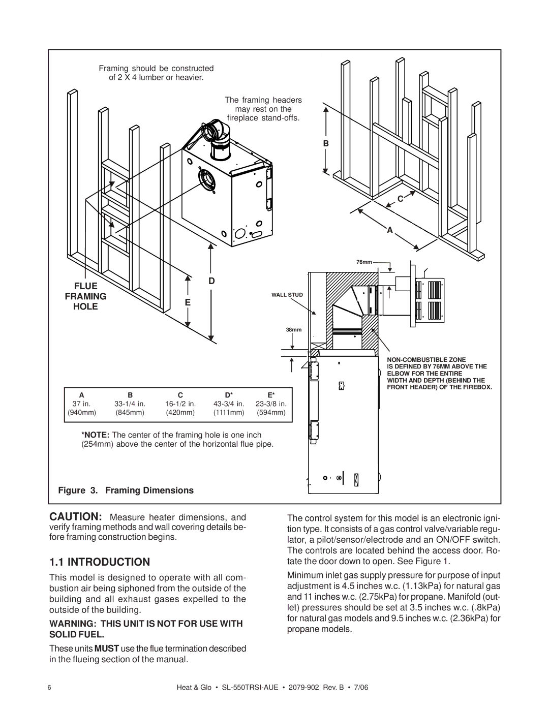 Hearth and Home Technologies SL-550TRSI-AUE manual Introduction, Framing Dimensions 