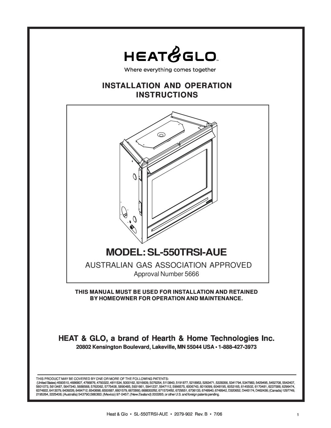 Hearth and Home Technologies manual MODEL SL-550TRSI-AUE, Installation And Operation Instructions 