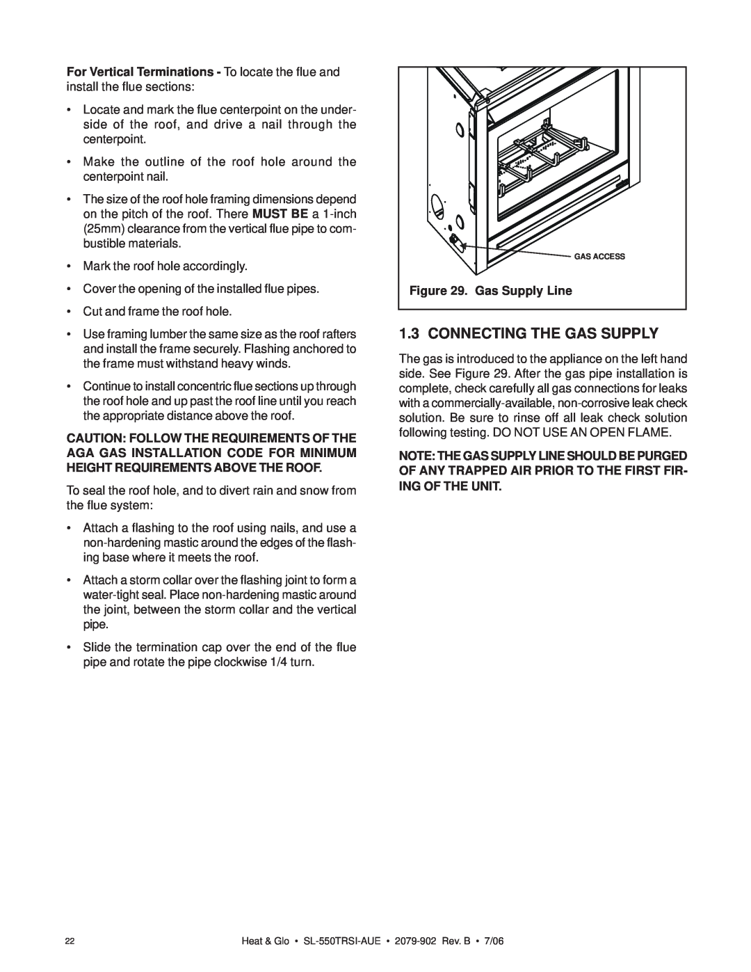 Hearth and Home Technologies SL-550TRSI-AUE manual Connecting The Gas Supply, Gas Supply Line 