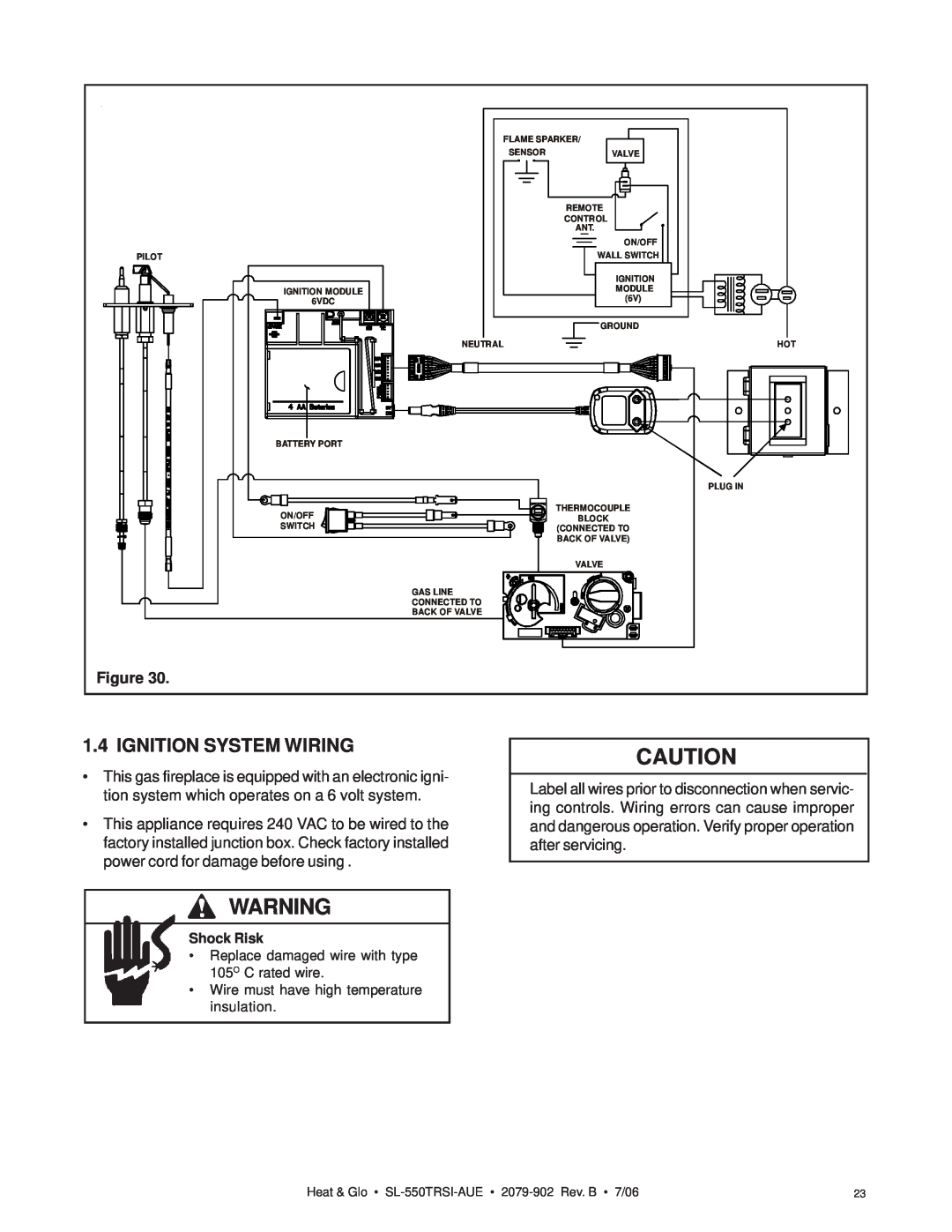 Hearth and Home Technologies SL-550TRSI-AUE manual Ignition System Wiring, Shock Risk 