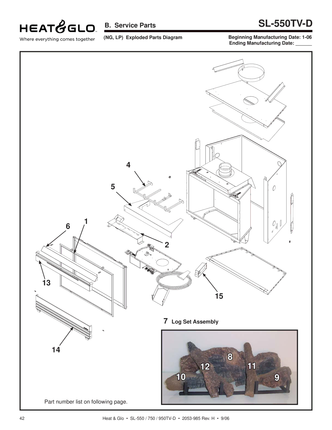 Hearth and Home Technologies SL-550TV-D, SL-750TV-IPI-D, SL-950TV-IPI-D, SL-950TV-D Service Parts, Log Set Assembly 